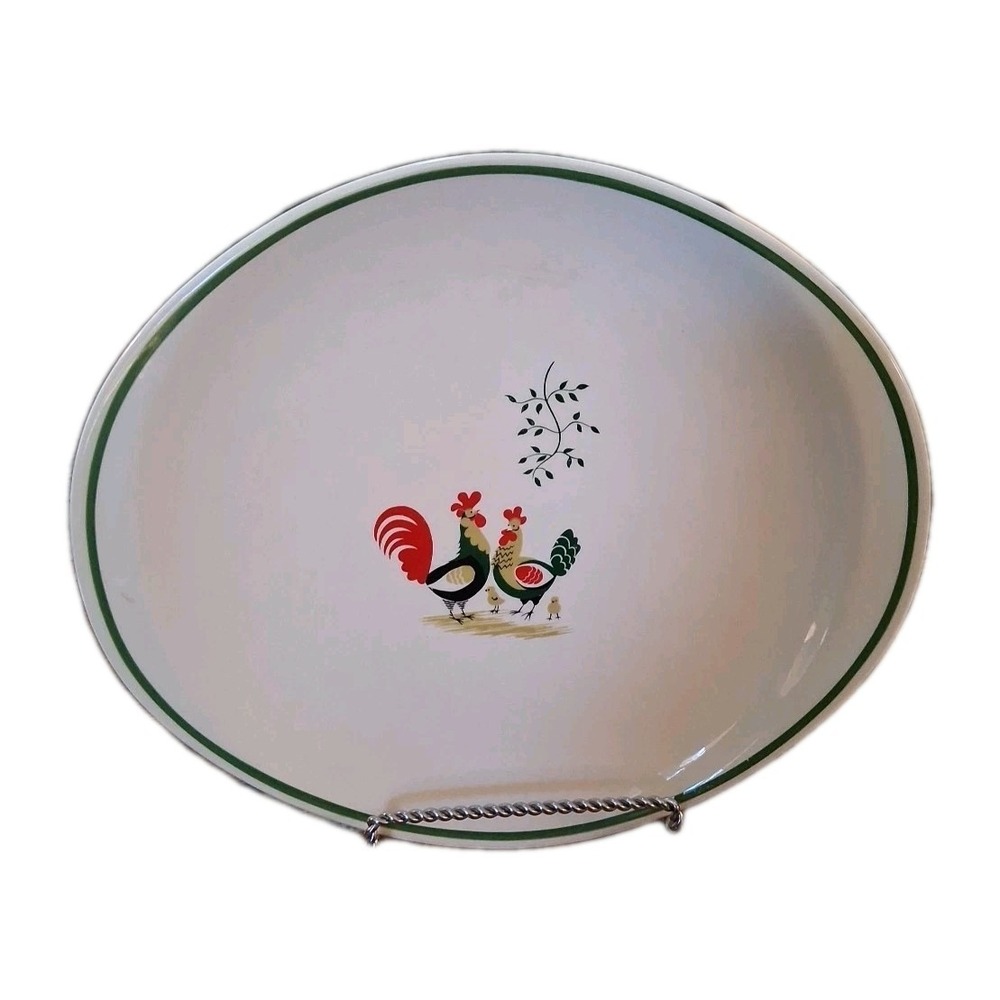 Vintage Steubenville Rooster Hen Chicks Serving Platter Made in USA 14"Lx12"W